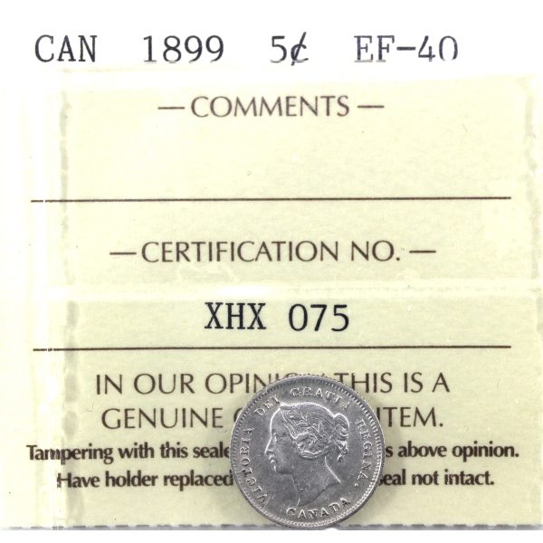 1899 Canada 5-cents ICCS Certified EF-40 Hot on Sale