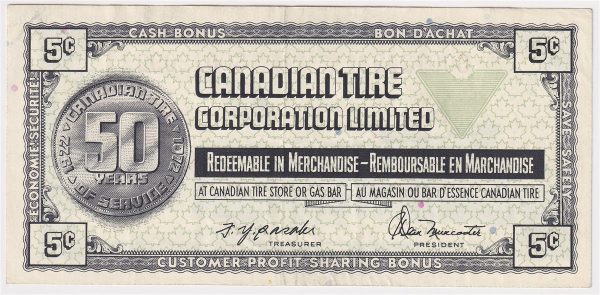 S2-B-S 1972 Canadian Tire Coupon 5 Cents VF-EF Online now