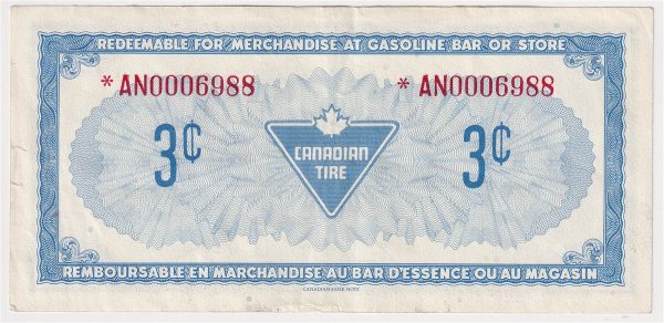 S4-Aa-*AN Replacement 1974 Canadian Tire Coupon 3 Cents Extra Fine (Tears) on Sale