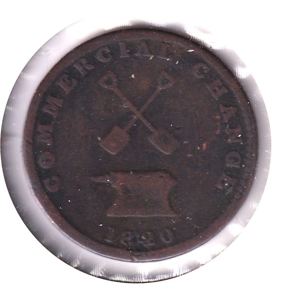 UC-9A2 1820 Upper Canada Points Between DA Commercial Change Half Penny Token G-VG (G-6) Hot on Sale