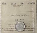 1918 Canada 5-cents ICCS Certified MS-60 Fashion