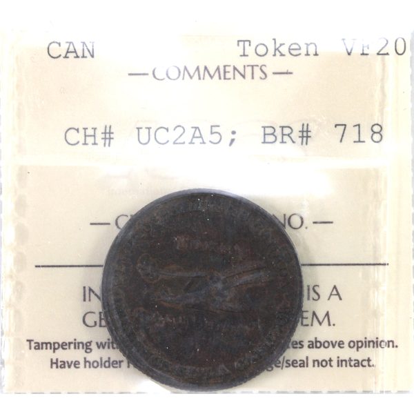 UC-2A5 (1828) Upper Canada, Lesslie & Sons Half Penny Token ICCS Certified VF-20 BR# 718 For Discount