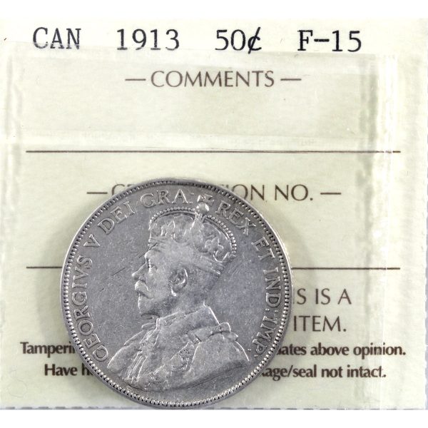 1913 Canada 50-cents ICCS Certified F-15 Fashion