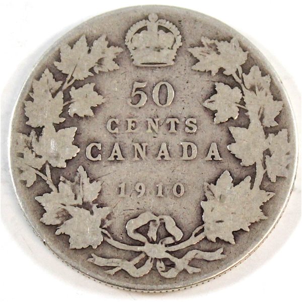 1910 Victorian Leaves Canada 50-cents Good (G-4) Cheap