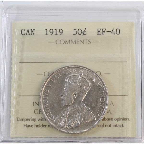 1919 Canada 50-cents ICCS Certified EF-40 on Sale