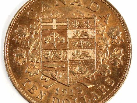 1913 Canada $10 Gold Almost Uncirculated (AU-50) $ on Sale