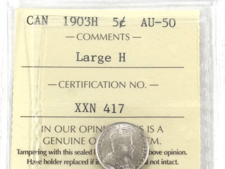 1903H Large H Canada 5-cents ICCS Certified AU-50 Sale