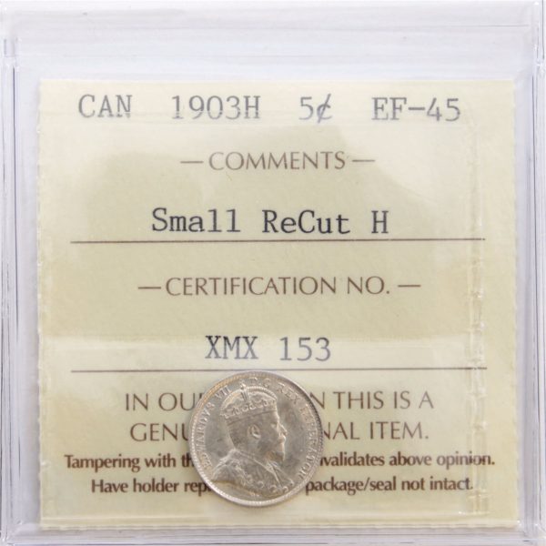 1903H Small Recut H Canada 5-cents ICCS Certified EF-45 Online