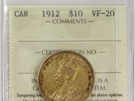 1912 Canada $10 Gold ICCS Certified VF-20 Online Sale