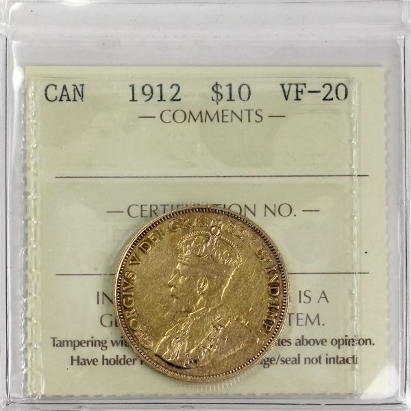 1912 Canada $10 Gold ICCS Certified VF-20 Online Sale