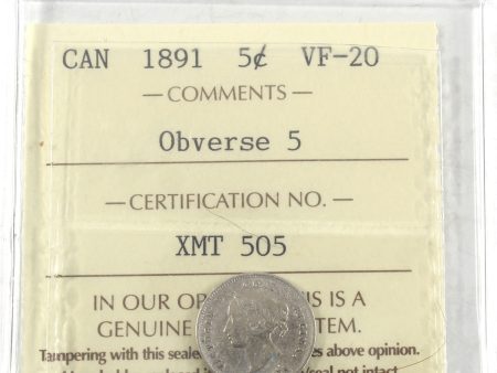 1891 Obv. 5 Canada 5-cents ICCS Certified VF-20 For Cheap