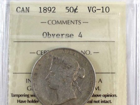 1892 Obv. 4 Canada 50-cents ICCS Certified VG-10 Online Hot Sale