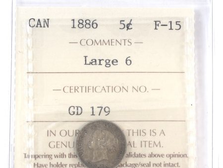 1886 Large 6 Canada 5-cents ICCS Certified F-15 For Cheap