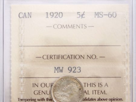 1920 Canada 5-cents ICCS Certified MS-60 For Discount