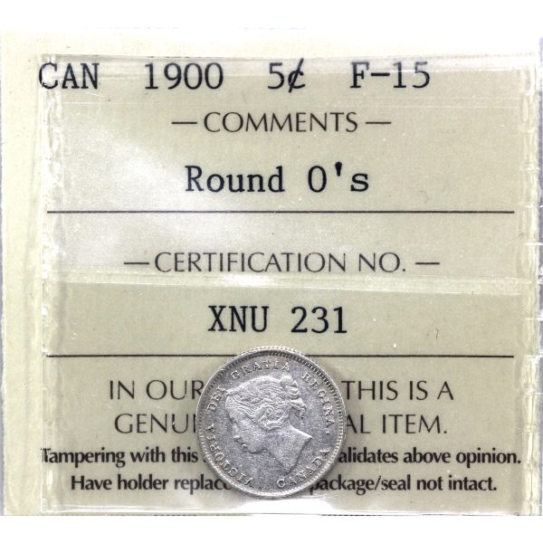 1900 Round O s Canada 5-cents ICCS Certified F-15 Online now