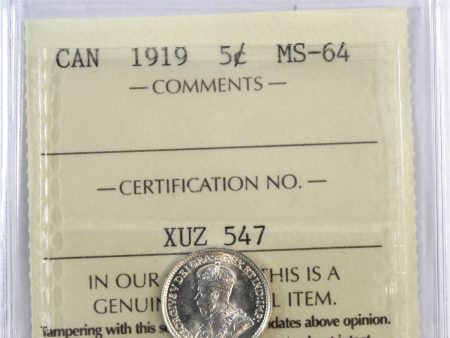 1919 Canada 5-cents ICCS Certified MS-64 Online Hot Sale