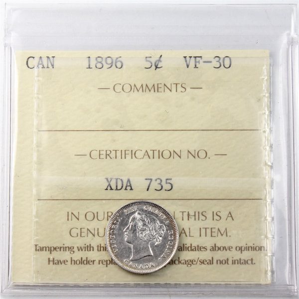 1896 Canada 5-cents ICCS Certified VF-30 Hot on Sale