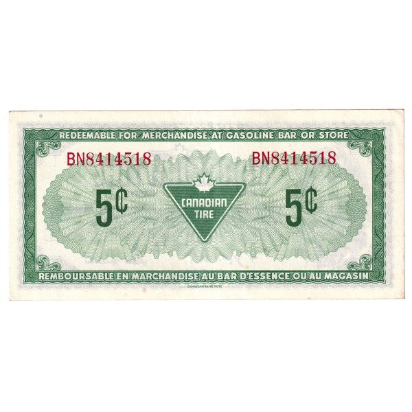 S4-B-BN 1974 Canadian Tire Coupon 5 Cents Uncirculated Online now