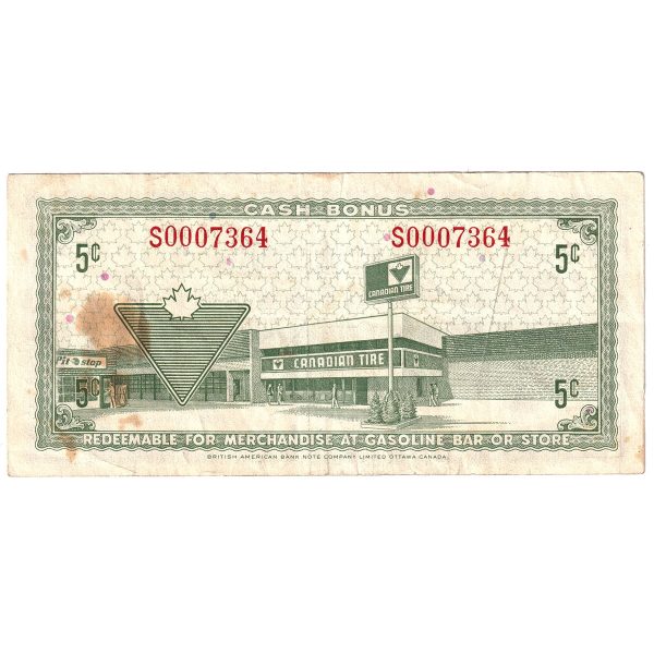 S2-B-S 1972 Canadian Tire Coupon 5 Cents Very Fine (Stain) Online