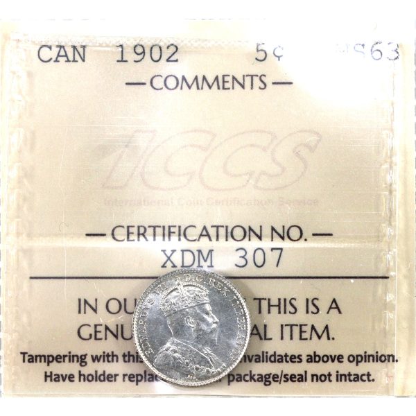 1902 Canada 5-cents ICCS Certified MS-63 on Sale