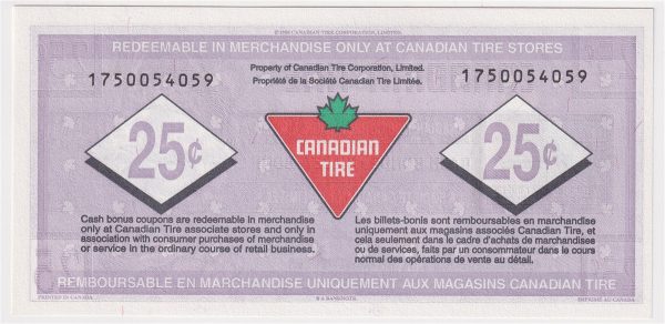 S18-Da-175 Replacement 1996 Canadian Tire Coupon 25 Cents Uncirculated Cheap