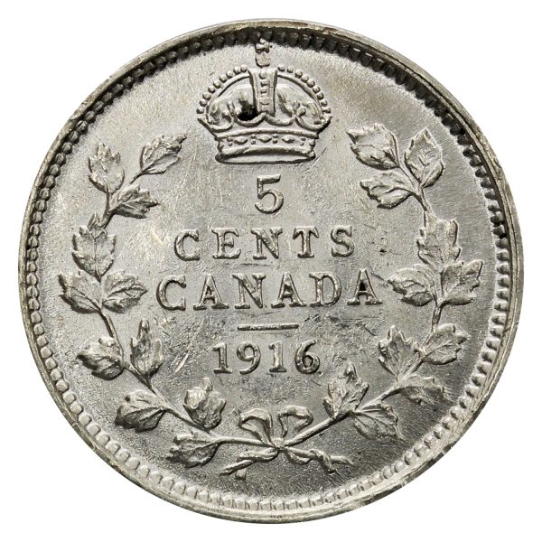 1916 Canada 5-cents AU-UNC (AU-55) $ Discount