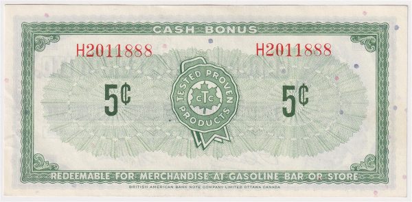 S1-B-H 1961 Canadian Tire Coupon 5 Cents Almost Uncirculated Sale