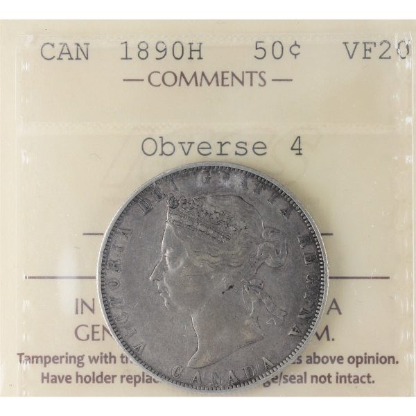 1890H Obv. 4 Canada 50-cents ICCS Certified VF-20 (XWM 197) Hot on Sale