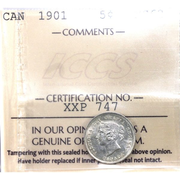 1901 Canada 5-cents ICCS Certified MS-62 (XXP 747) For Sale