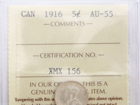 1916 Canada 5-cents ICCS Certified AU-55 Sale