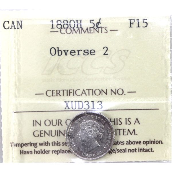 1880H Obverse 2 Canada 5-cents ICCS Certified F-15 Sale