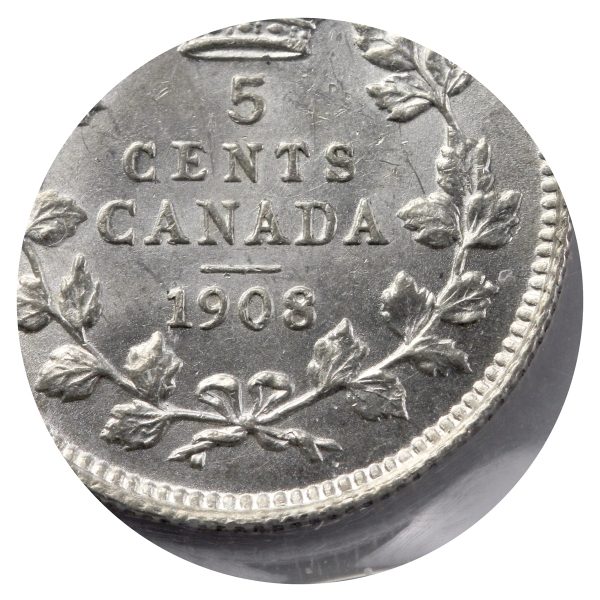 1908 Small 8 Canada 5-cents ICCS Certified AU-50 (XRW 641) Fashion