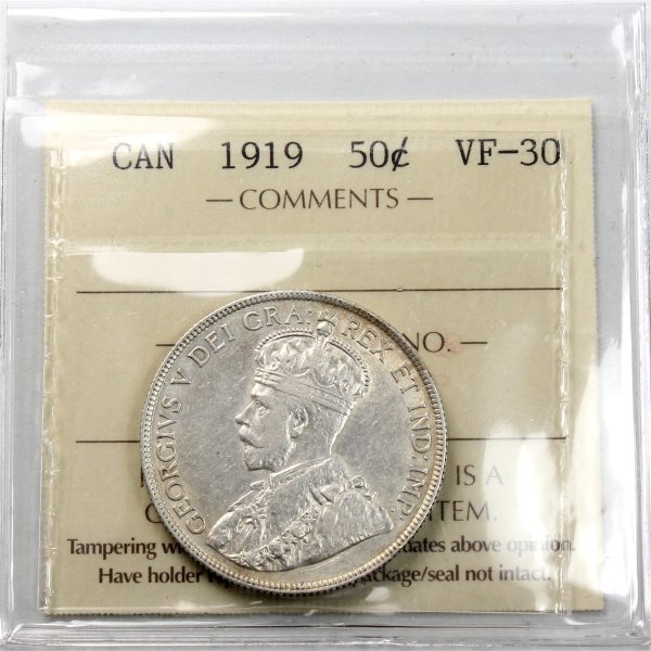 1919 Canada 50-cents ICCS Certified VF-30 Online