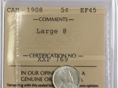 1908 Large 8 Canada 5-cents ICCS Certified EF-45 For Discount