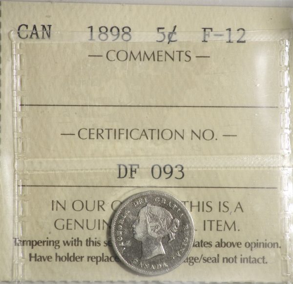 1898 Canada 5-cents ICCS Certified F-12 Discount