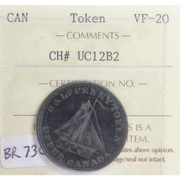 UC-12B2 1833 Upper Canada To Facilitate Trade Half Penny Token ICCS Certified VF-20 Cheap