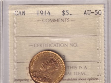 1914 Canada $5 Gold ICCS Certified AU-50 Cheap