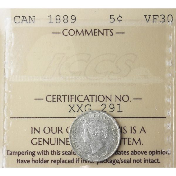 1889 Canada 5-cents ICCS Certified VF-30 Discount