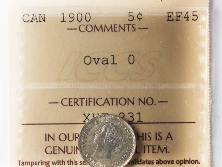 1900 Oval O Canada 5-cents ICCS Certified EF-45 For Sale