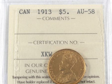 1913 Canada $5 Gold ICCS Certified AU-58 For Discount