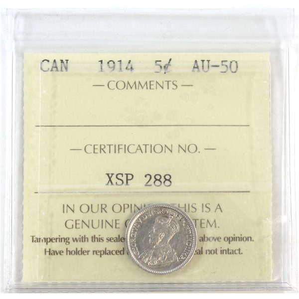 1914 Canada 5-cents ICCS Certified AU-50 on Sale