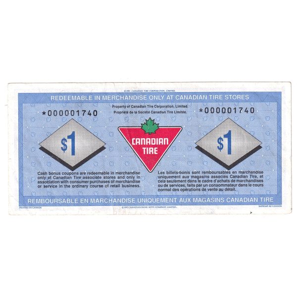 S17-Fa1-*0 Replacement 1992 Canadian Tire Coupon $1.00 Very Fine For Cheap