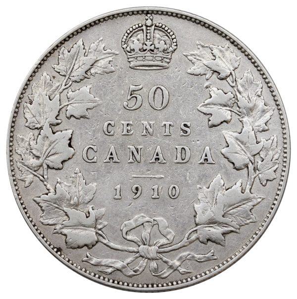 1910 Edwardian Leaves Canada 50-cents Very Fine (VF-20) $ Online Hot Sale