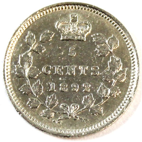 1892 Canada 5-cents Almost Uncirculated (AU-50) $ Cheap