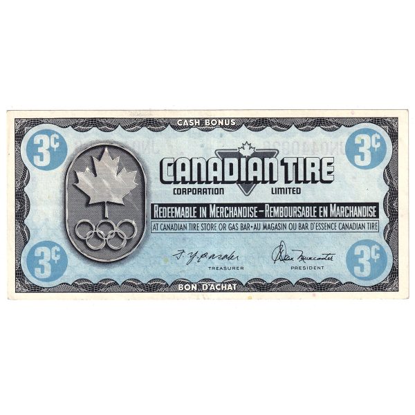 S5-A-JN 1976 Canadian Tire Coupon 3 Cents AU-UNC Sale