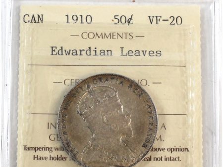 1910 Edwardian Leaves Canada 50-cents ICCS Certified VF-20 on Sale