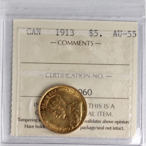 1913 Canada $5 Gold ICCS Certified AU-55 Online