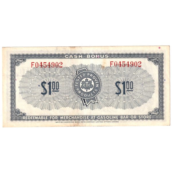 S1-F-F 1961 Canadian Tire Coupon $1.00 Extra Fine (Stain) For Sale