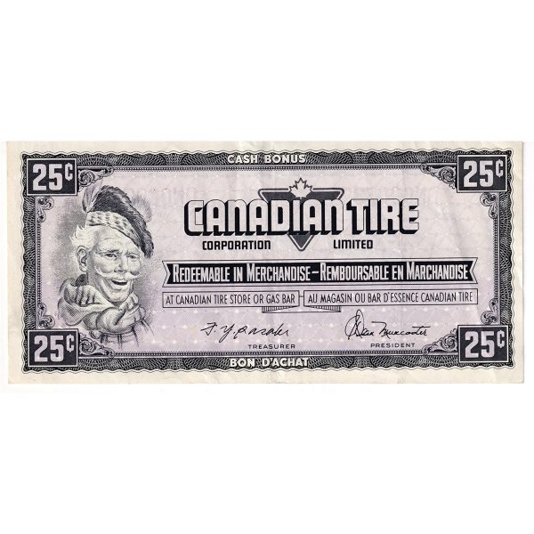 S4-Da-*DN Replacement 1974 Canadian Tire Coupon 25 Cents VF-EF (Holes) For Sale