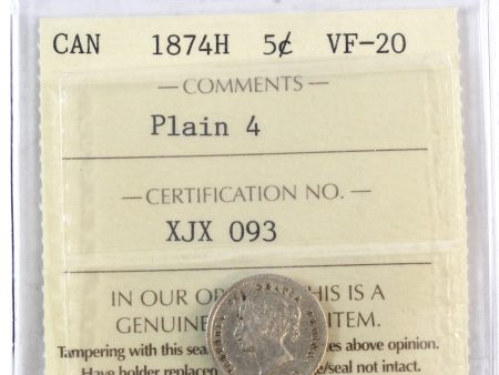 1874H Plain 4 Canada 5-cents ICCS Certified VF-20 Hot on Sale